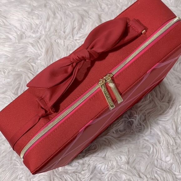 ESTEE Lauder Makeup case train case zip closure bow handle candy charm NEW - Picture 7 of 14